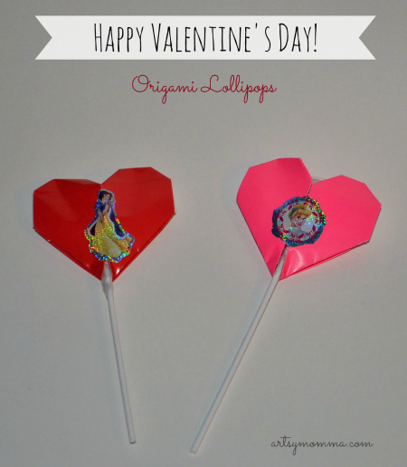 ... to make origami hearts to cover a lollipop/sucker for Valentine's Day