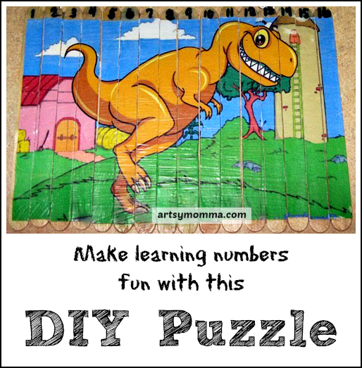 DIY dinosaur puzzle with popsicle sticks