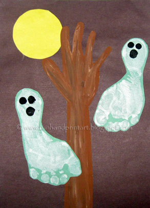 Halloween Craft for Kids: Footprint Ghosts and Handprint Tree