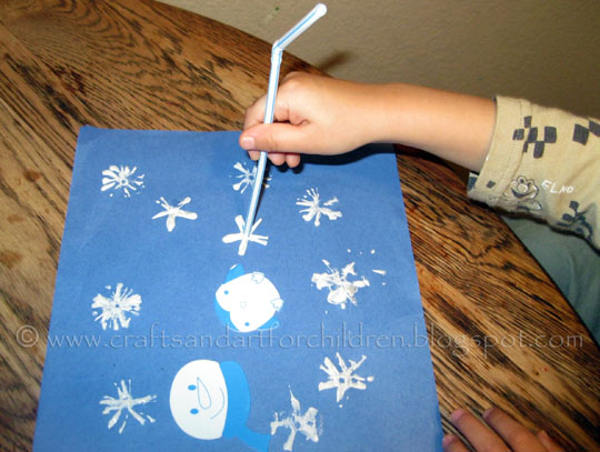 Painting Snowflakes with a Homemade Straw Stamp