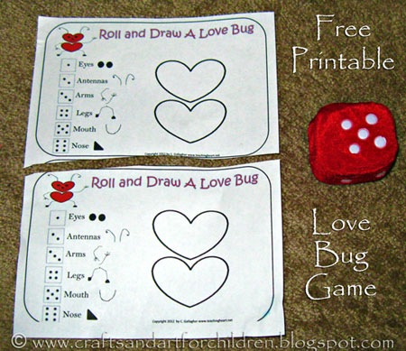 Valentine’s Day Game Printable: Roll and Draw a Love Bug