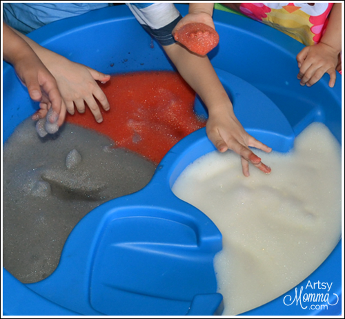 Playing with Bubbly Soap Foam Sensory Activity for Kids