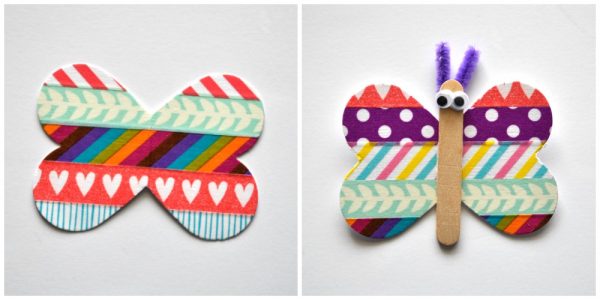Washi Tape Butterfly Craft - glue wings on mini craft stick