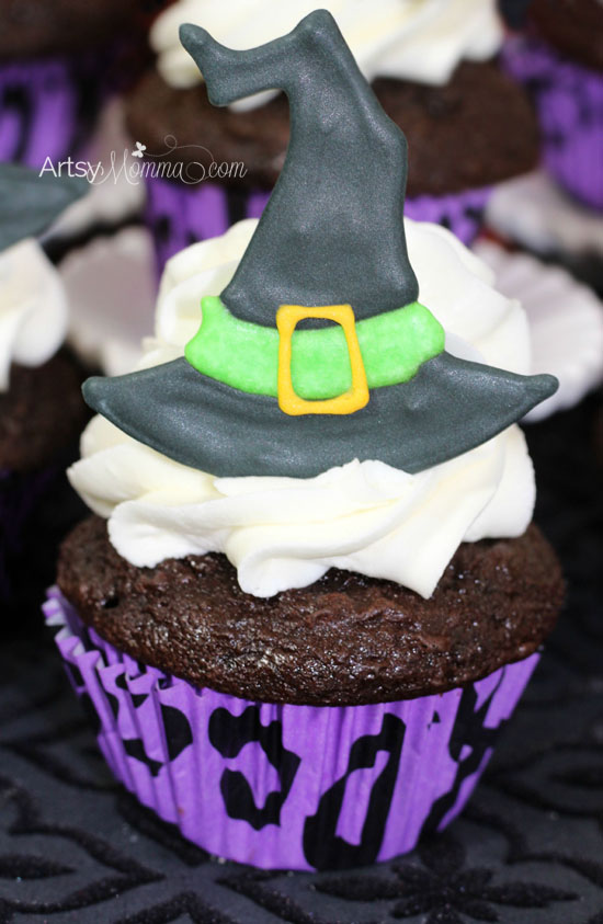 Witch's Hat Cupcake Toppers made from Royal Icing