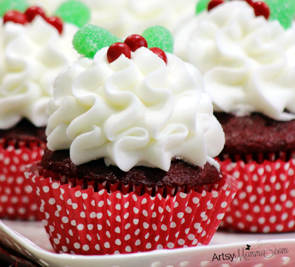 Red Velvet Christmas Cupcakes with Peppermint Frosting