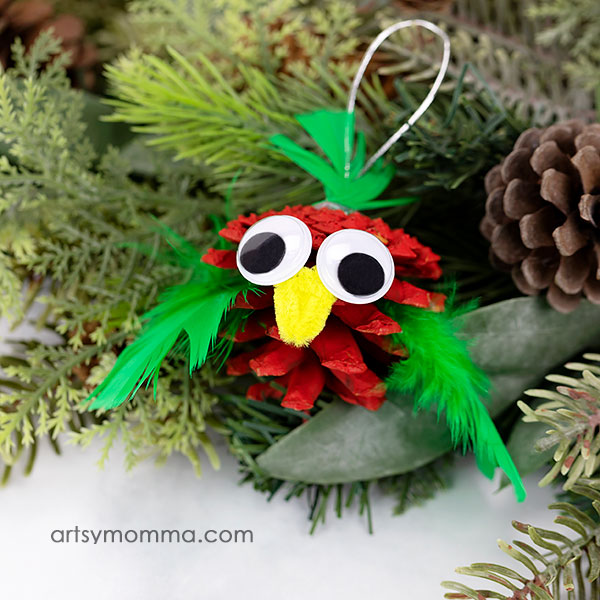 Festive Pinecone Bird Christmas Ornament