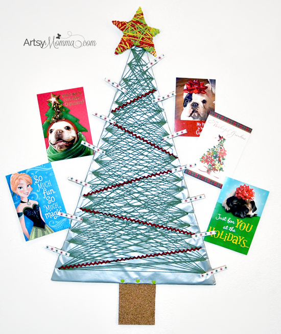 DIY Yarn Wrapped Christmas Tree Card Holder