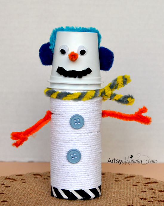 Adorable Yarn Wrapped Cardboard Tube Snowman Craft