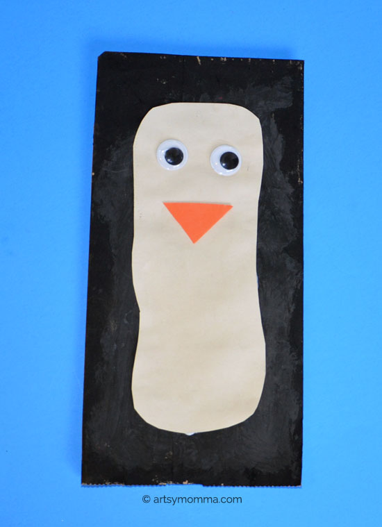 Penguin Puppet made from a Paper Bag