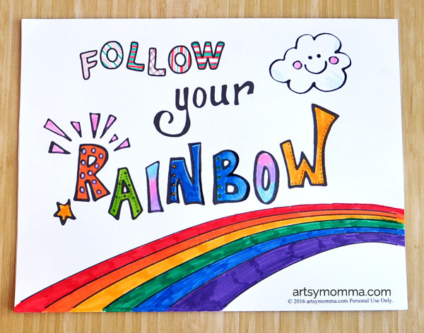 Follow Your Rainbow Coloring Page Printable for Kids