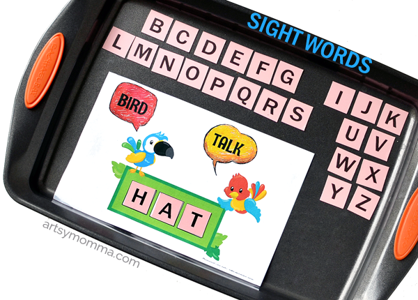 Printable Cookie Sheet Sight Words Activity with Magnetic Letters 