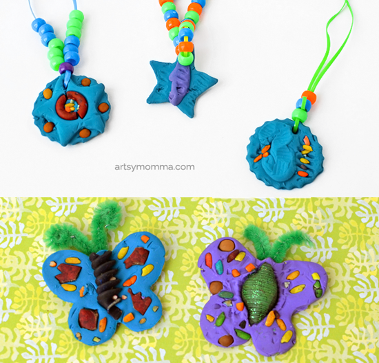 Colored Pasta and Clay Craft Idea for Kids
