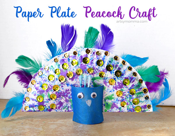 Paper Plate Peacock using Dish Brush Painting Technique