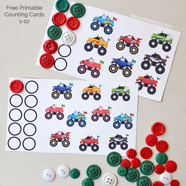 Count to 10 Printable Monster Truck Activity for Preschool Ages