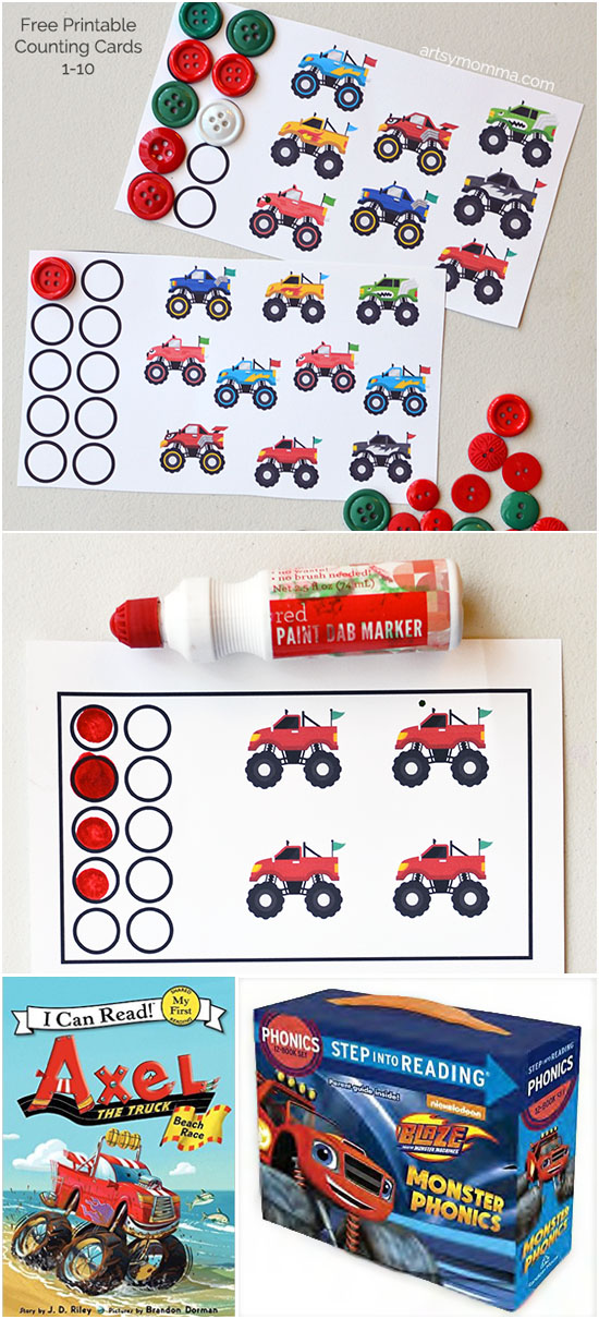 Monster Truck Printable Counting Activity with Do-a-Dot Markers or Counters - Preschool Activity