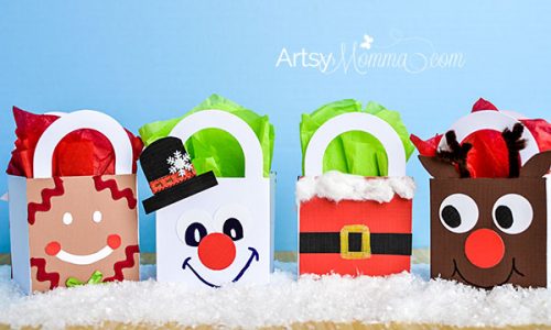 DIY Christmas Character Gift Bag Crafts - Rudolph, Frosty, Santa, & a Gingerbread Cookie