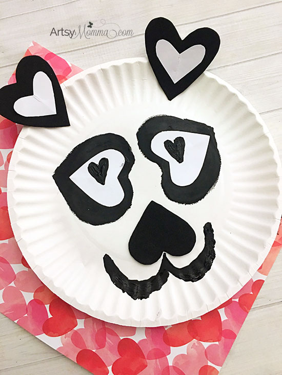 Paper Plate Panda Craft with Heart Shapes