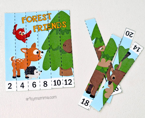Printable Forest Friends Skip Counting Puzzles for Kindergartners