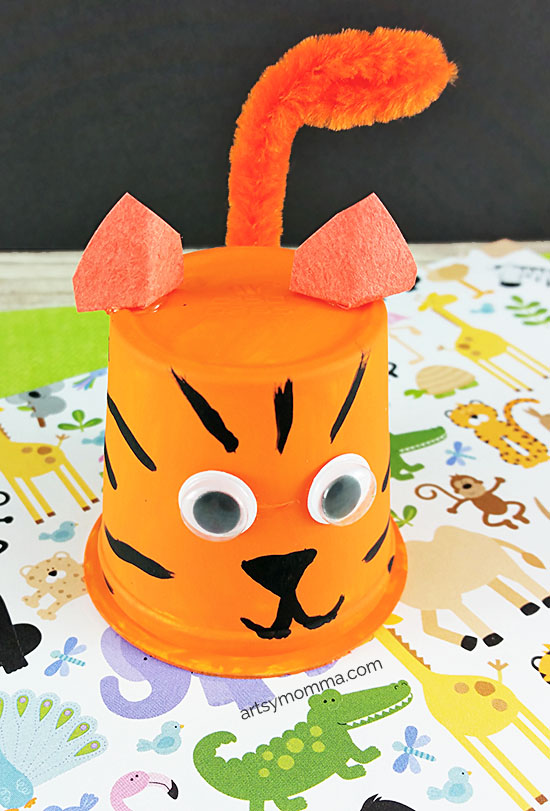 Turn an empty k cup into an adorable Recycled Tiger Craft that kids will think is the cutest thing!