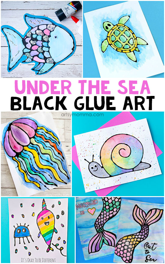 Combine black glue with watercolors to make gorgeous Ocean Art!