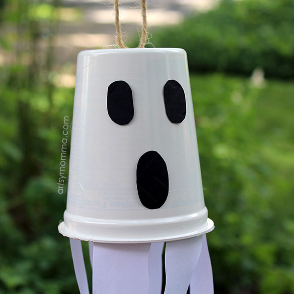 Recycled Snack Cup Windsock Ghost Halloween Decoration