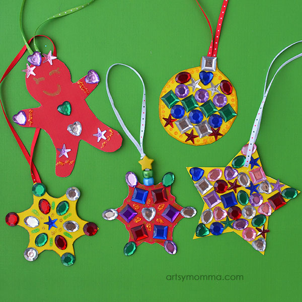 DIY Jeweled Rainbow Ornaments Christmas Craft Activity for Kids