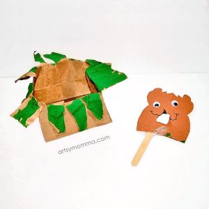 Make a Pop Up Groundhog Puppet from a paper bag