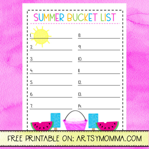Printable Summer Bucket List for Summer Activities