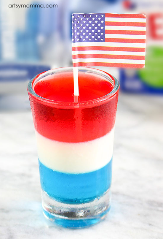 Kid-friendly Jello Shots with American Flag Food Picks