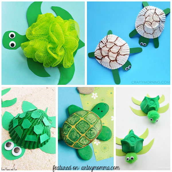 Lots of super cute sea turtle crafts that kids can make using shells, egg cartons, & more!