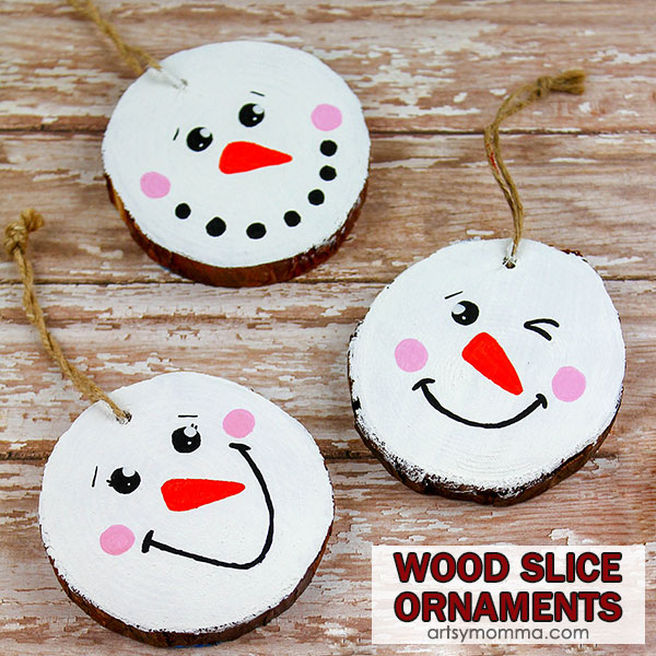 Cute Wood Slice Snowman Ornaments