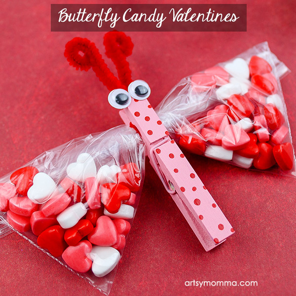 Candy Heart Butterfly Treat Bags for Valentine's Day