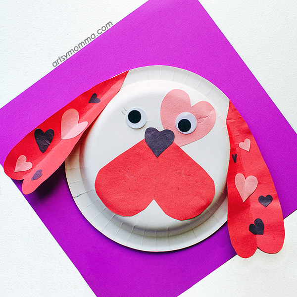 Paper Plate Valentine Puppy Craft - Made using heart shapes!