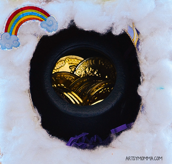 Pot o' Gold Coins inside a cotton ball cloud