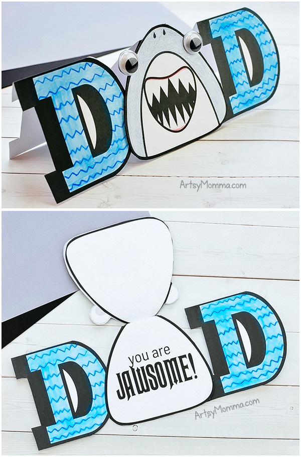 How to Make a Shark Card For Dad with Fun You Are JAWsome Saying under title FATHER'S DAY CRAFTS FOR SENIORS