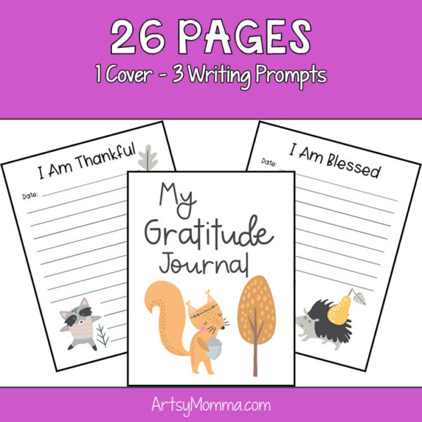 Printable Gratitude Journal for Kids with cute woodland animal designs