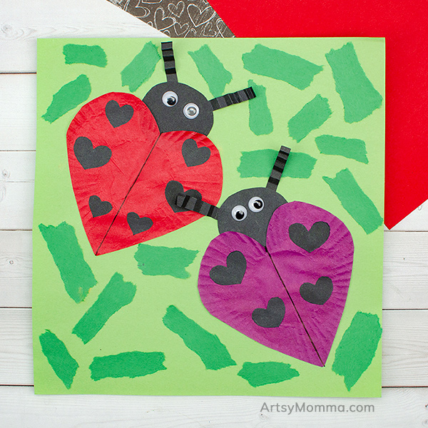 Heart Shape Cupcake Liner Ladybug Craft