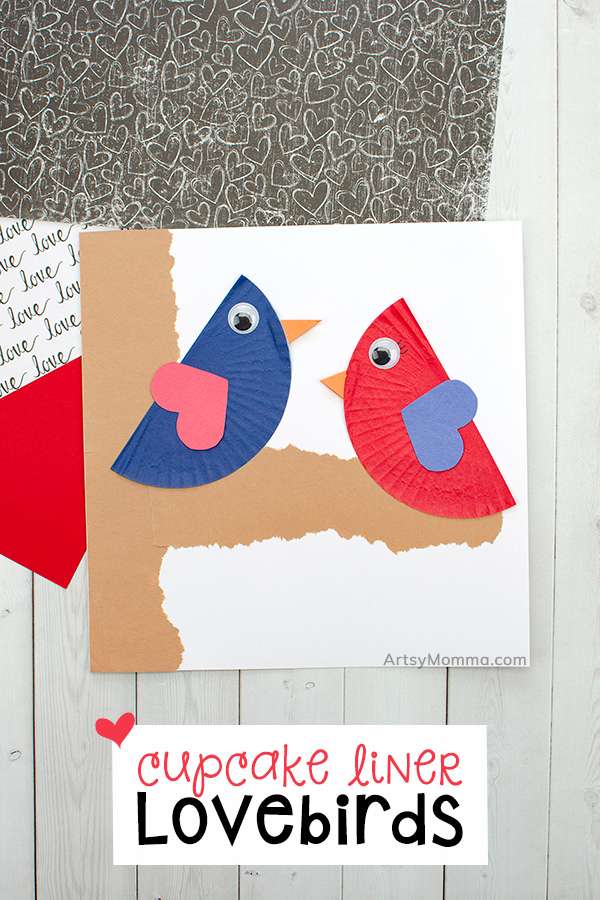 Cupcake Liner Love Birds Craft - red & blue