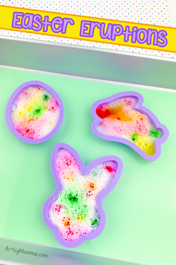 Easter Science Experiment using baking soda, vinegar, food coloring