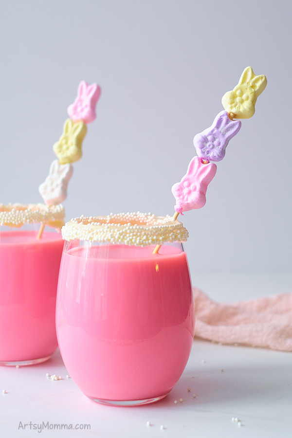 Pink Easter Drink for Kids with Bunny Marshmallows
