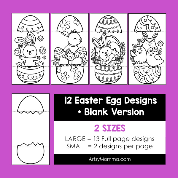 Printable Easter Egg Surprise Cards kids can color with a foldable design that reveals a different bunny or chick inside each.